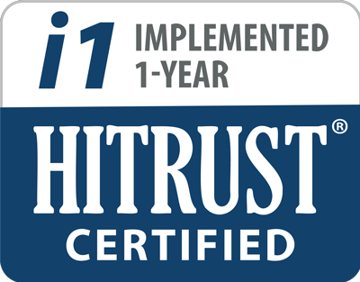 i1 Implemented 1-Year HiTrust Certified logo.