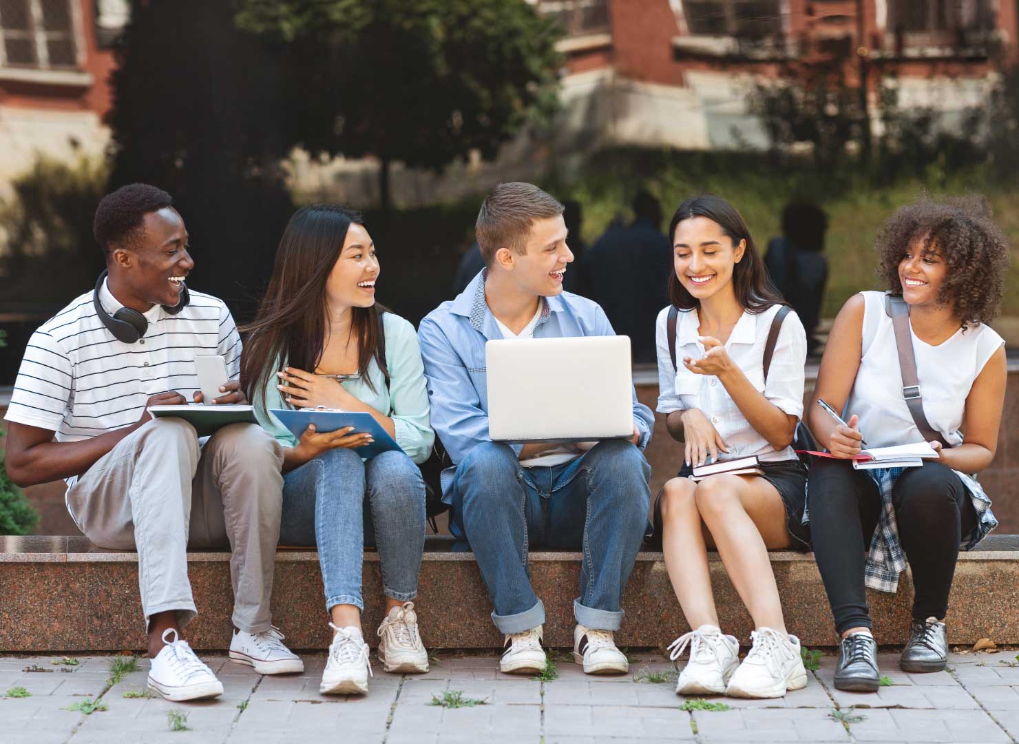 A group of diverse students studying at an university